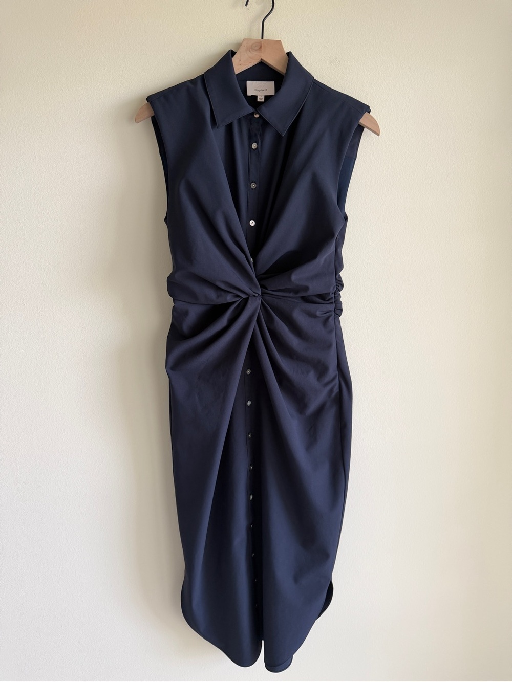 Cinq à Sept Catalina Shirtdress Navy Twist Front Sleeveless Midi Dress Size 2 - Picture 3 of 16